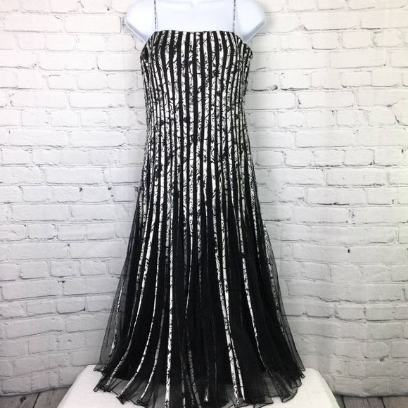 JS Collections Women's Floral Patterned Accordion Draped Black Midi Dress 8 - Picture 13 of 15